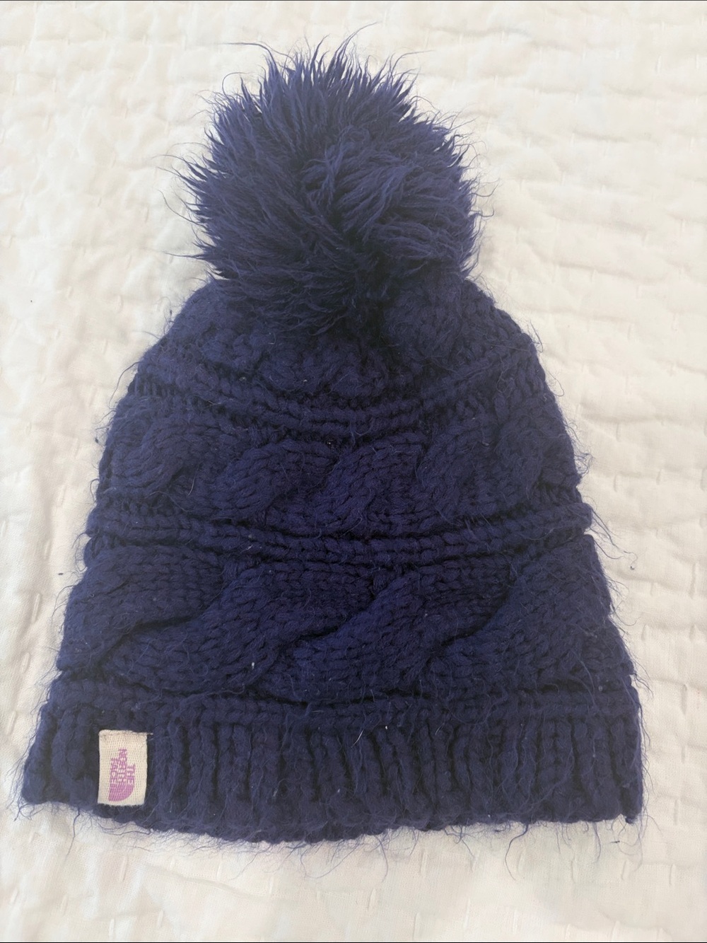 The North Face Purple Pom Pom Cable Knit Beanie